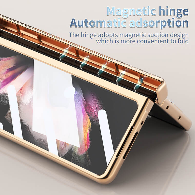 Samsung Z Fold3 Fold4 5G Luxury Magnetic Double Hing Folding All inclusive Case with Tempered Glass Film - GiftJupiter