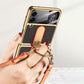 Original Leather Back Screen Tempered Glass Hard Frame Cover For Samsung Z Flip4 Flip3 5G With Lanyard - GiftJupiter