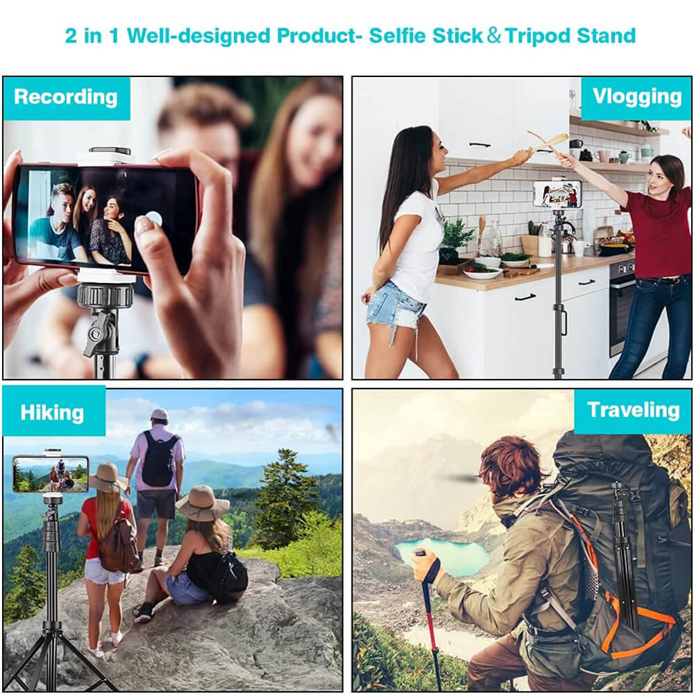 67" Phone Tripod&Selfie Stick, Camera Tripod Stand with Wireless Remote and Phone Holder, Perfect for Selfies/Video Recording/Live Streaming - GiftJupiter