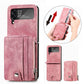 Wallet Case For Samsung Galaxy Z Flip4 Flip3 with Detachable Card Slot Kickstand Zipper - GiftJupiter