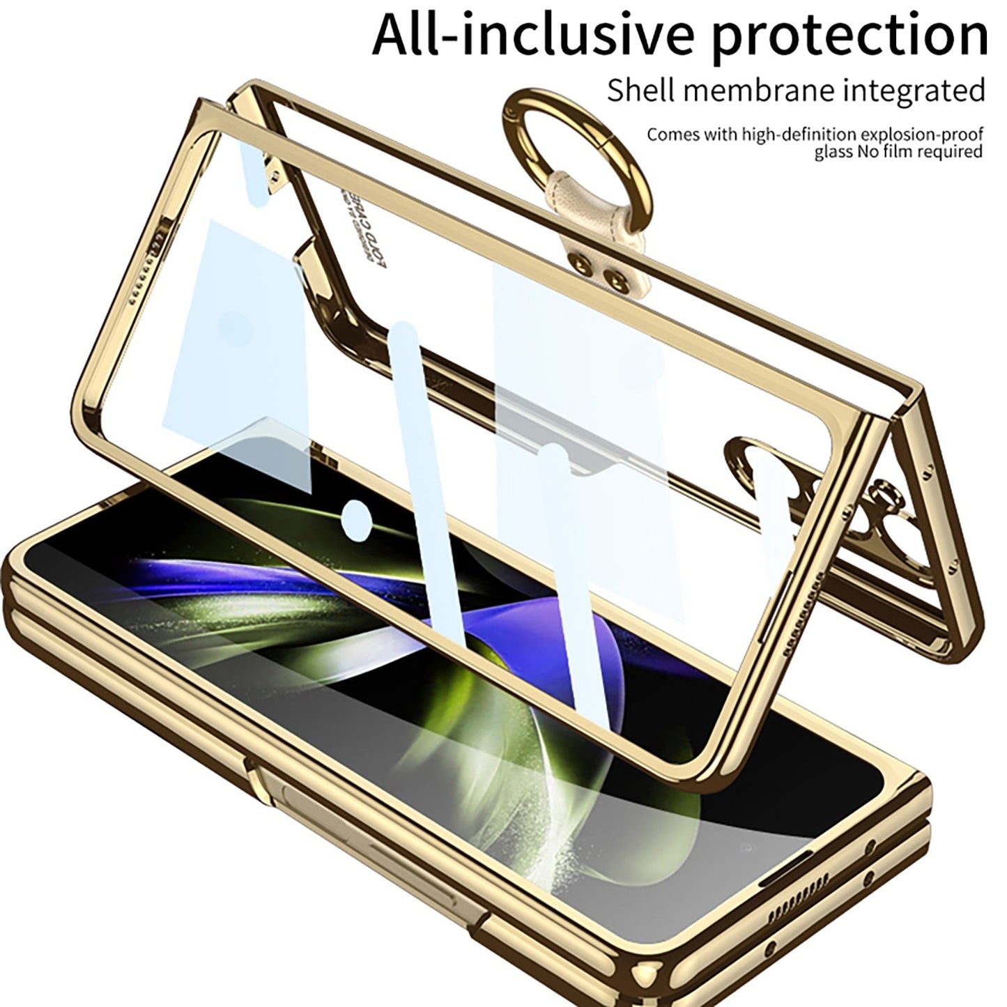 Transparent Samsung Galaxy Z Fold5 Plated Phantom Case with Exclusive Ring - mycasety2023 Mycasety