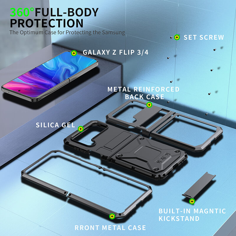 Armor Duty Shock-resistant Dustproof Full Protection Kickstand Cover for Galaxy Z Flip3 Flip4 5G - GiftJupiter