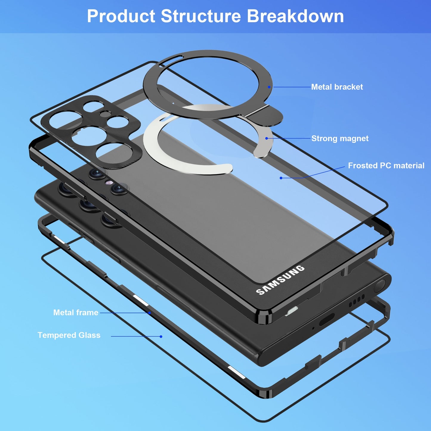 Magnetic Double-Sided Protection Metal Frame Phone Case With Invisible MagSafe Bracket For Samsung/iPhone