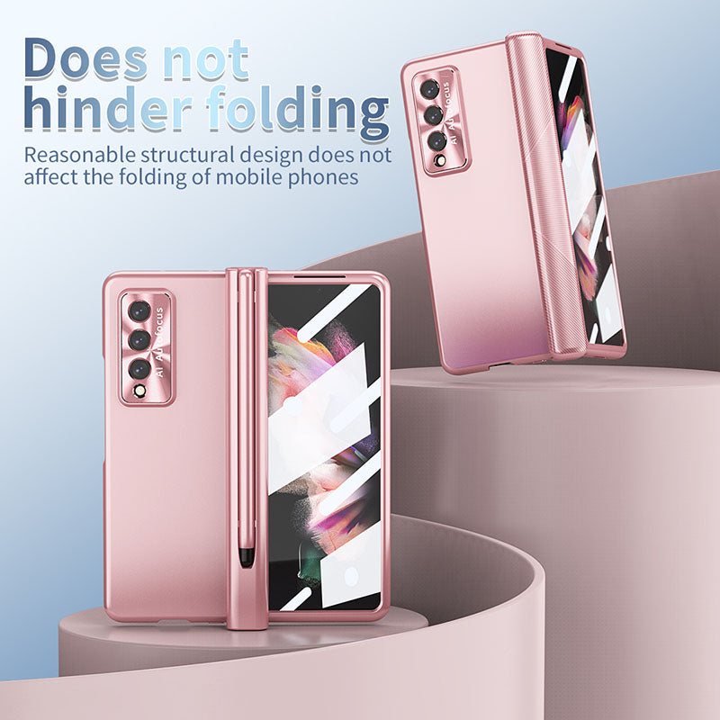 Luxury Magnetic Hinge Pen Holder Full Protection Case For Samsung Galaxy Z Fold3 Fold4 5G With Tempered Glass Film - GiftJupiter