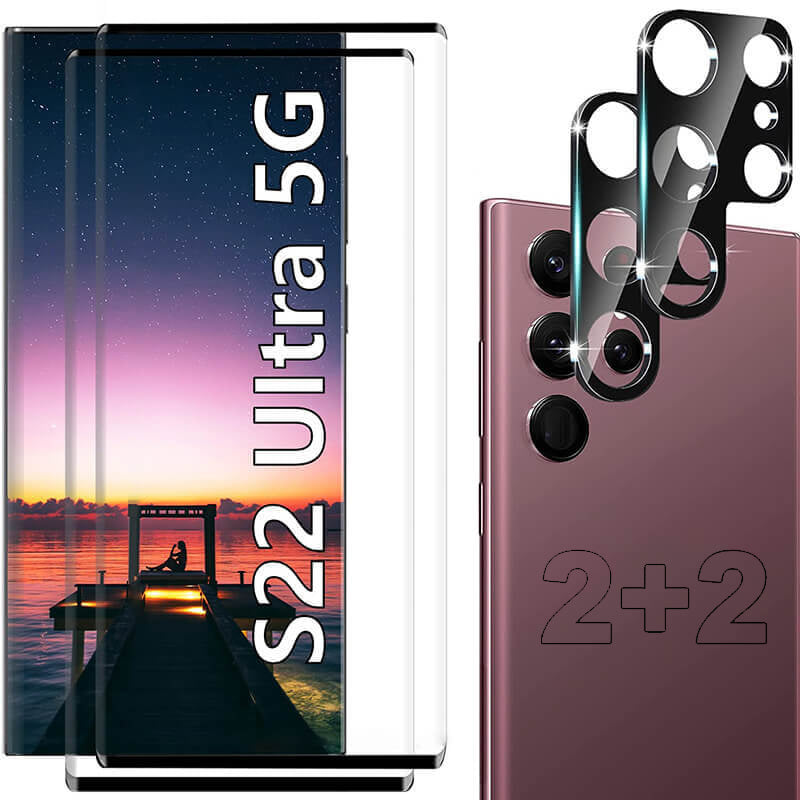2022 Upgraded [2+2 Pack] Samsung Galaxy S22 Ultra 5G Screen Protector, 9H Tempered Glass, Ultrasonic Fingerprint Support, 3D Curved, HD Clear Scratch - GiftJupiter
