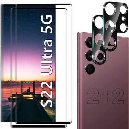 2022 Upgraded [2+2 Pack] Samsung Galaxy S22 Ultra 5G Screen Protector, 9H Tempered Glass, Ultrasonic Fingerprint Support, 3D Curved, HD Clear Scratch - GiftJupiter