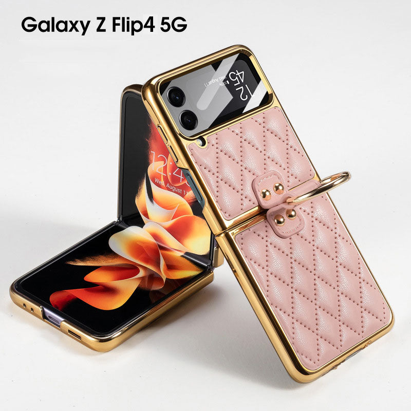 Luxury Leather Electroplating Diamond Protective Cover For Samsung Galaxy Z Flip5 Flip4 Flip3