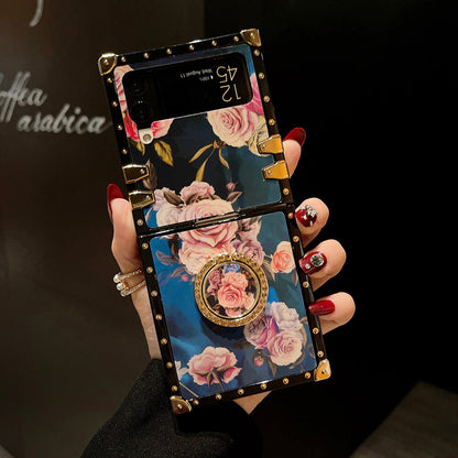 Stylish French Style Flower Ring Phone Case for Samsung Galaxy Z Flip4 Flip3 - GiftJupiter
