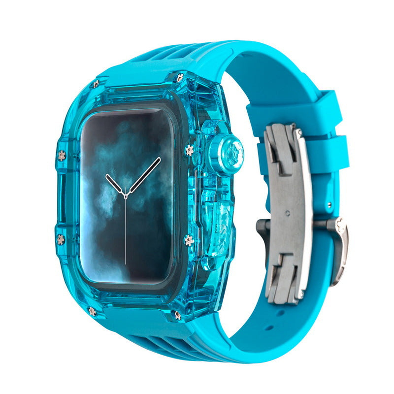 Luxury Metal Case Strap(Fluoro Rubber) For Apple Watch Series 44/45 mm - mycasety2023 Mycasety