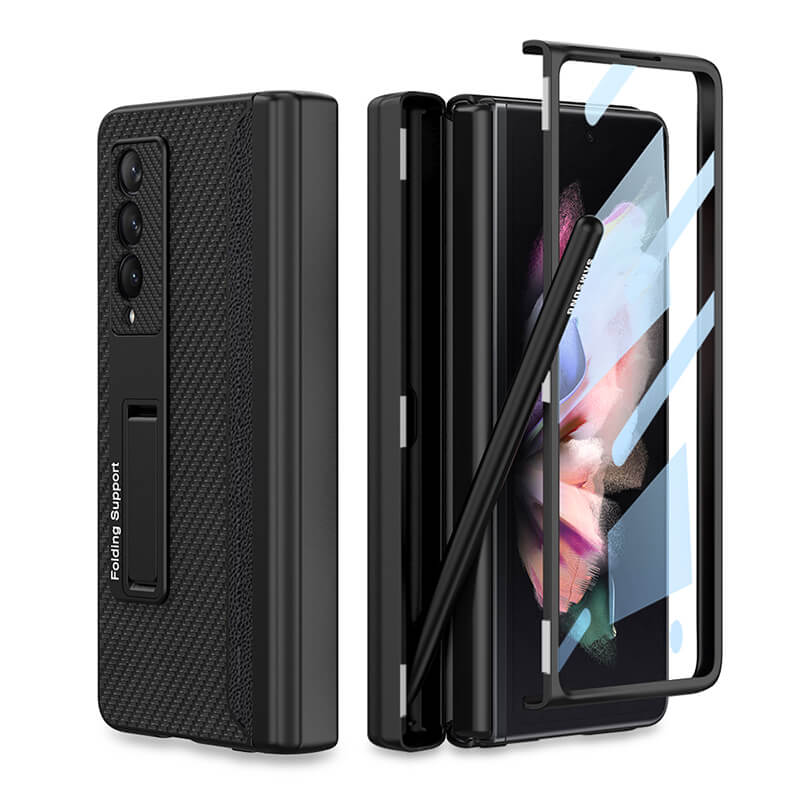 Magnetic Leather Frame Stand All-included Screen Glass Film Case With Hidden S Pen Slot For Samsung Galaxy Z Fold4 Fold3 5G - GiftJupiter