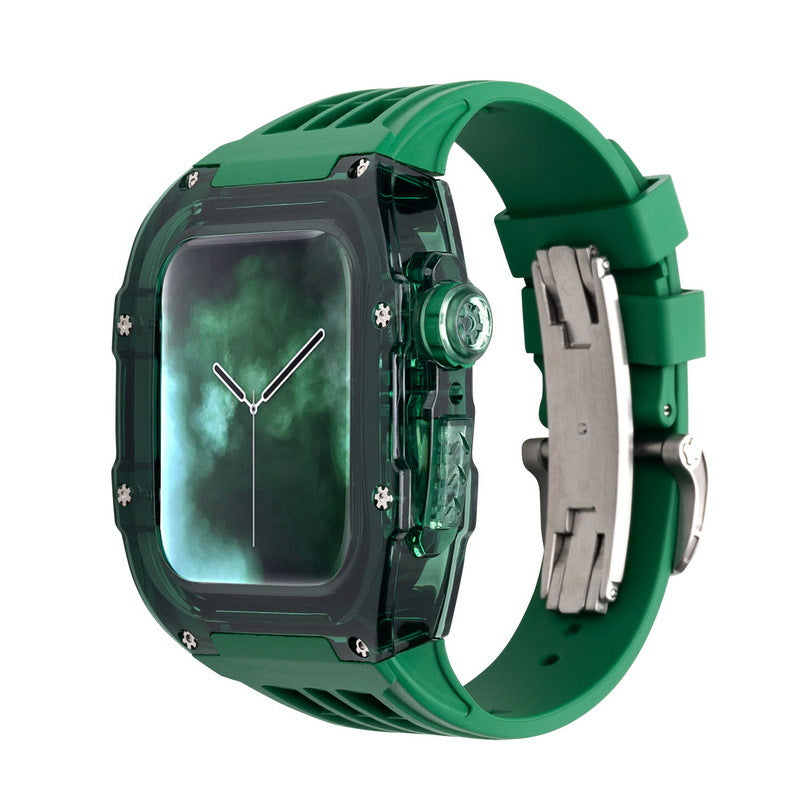 Luxury Metal Case Strap(Fluoro Rubber) For Apple Watch Series 44/45 mm - mycasety2023 Mycasety