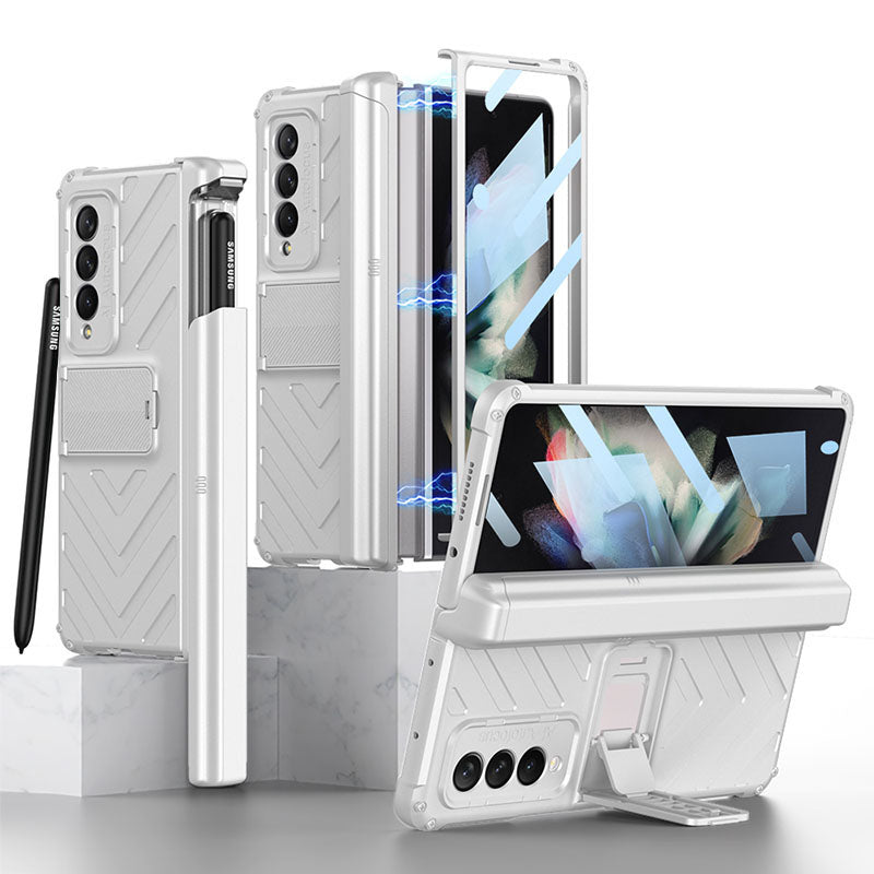 Magnetic Armor All-included Slide Pen Case With Back Screen Glass Hinge Holder Phone Cover For Samsung Galaxy Z Fold 3 5G - GiftJupiter