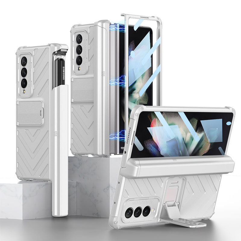 Magnetic Armor All-included Slide Pen Case With Back Screen Glass Hinge Holder Phone Cover For Samsung Galaxy Z Fold 3 5G - GiftJupiter