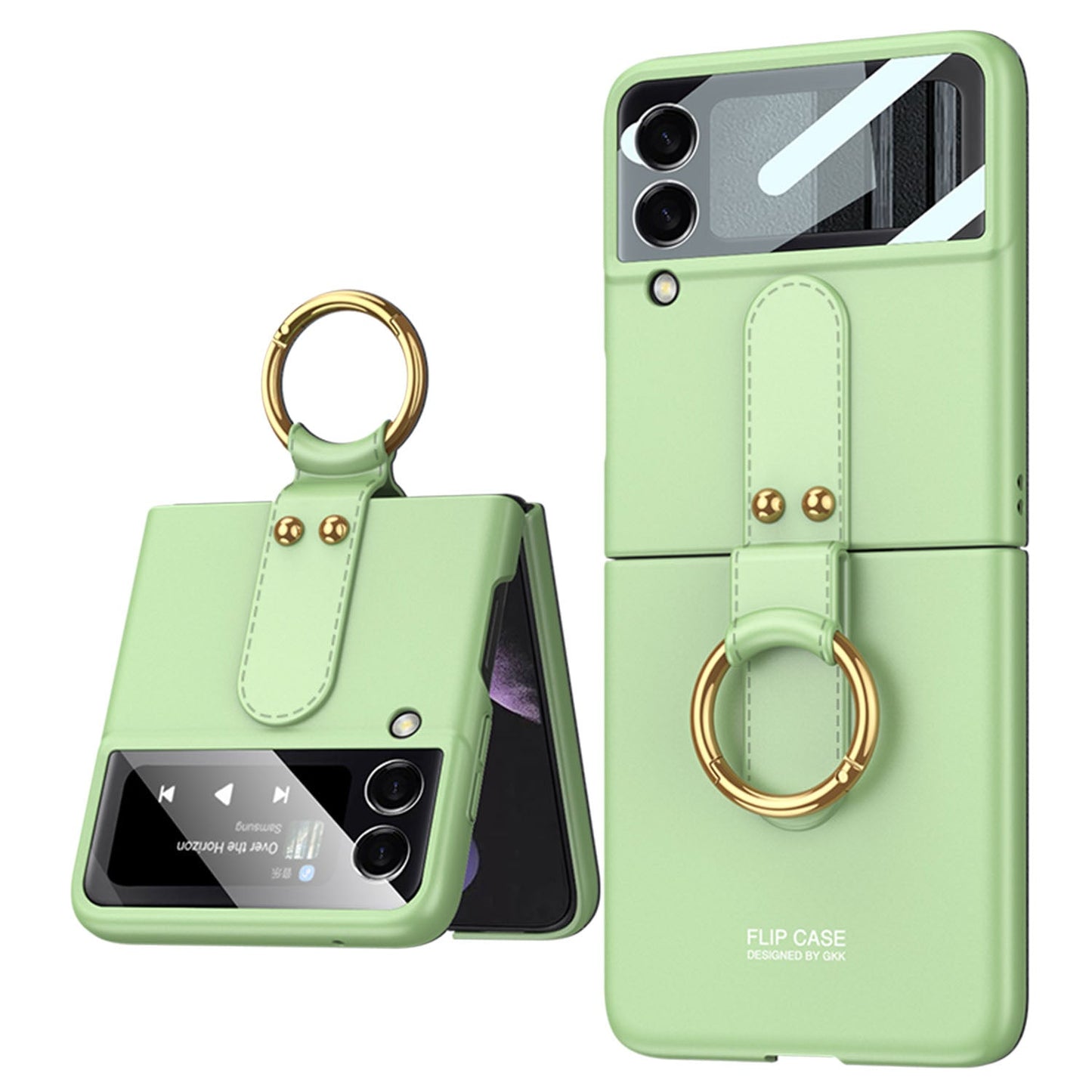 Premium Matte Ring Holder Phone Case With Back Screen Protector For Samsung Galaxy Z Flip5 Flip4 Flip3