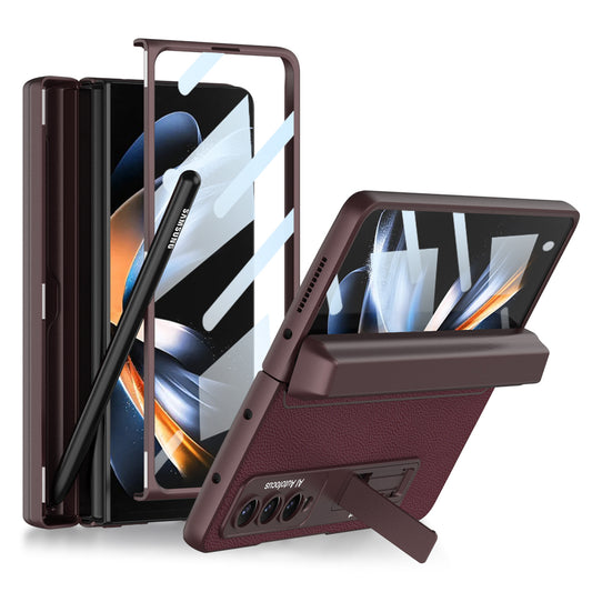 Magnetic Leather Frame Stand All-included Screen Glass Film Case With Hidden S Pen Slot For Samsung Galaxy Z Fold 4 5G - GiftJupiter