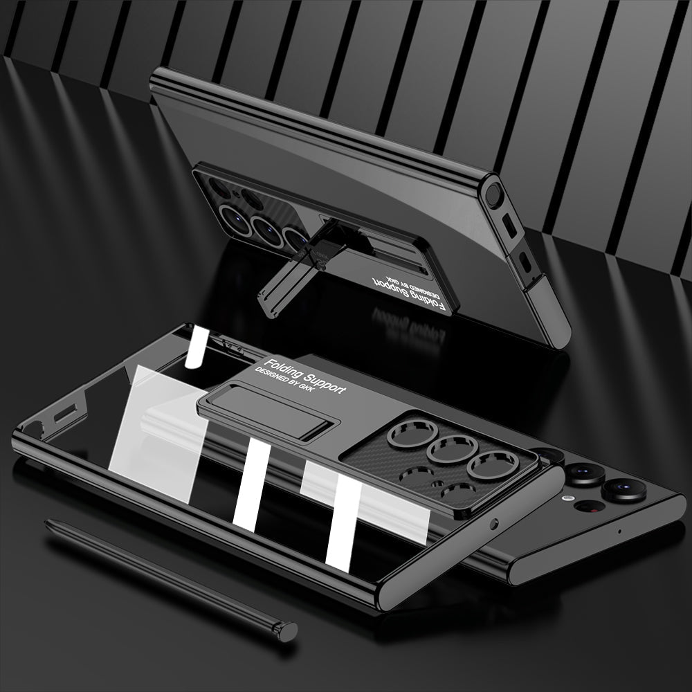 Electroplated Clear Phone Case With Invisible Bracket For Samsung Galaxy S23 S22 Ultra Plus - mycasety2023