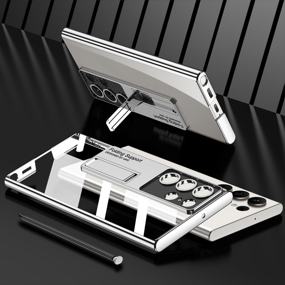 Electroplated Clear Phone Case With Invisible Bracket For Samsung Galaxy S23 S22 Ultra Plus - mycasety2023