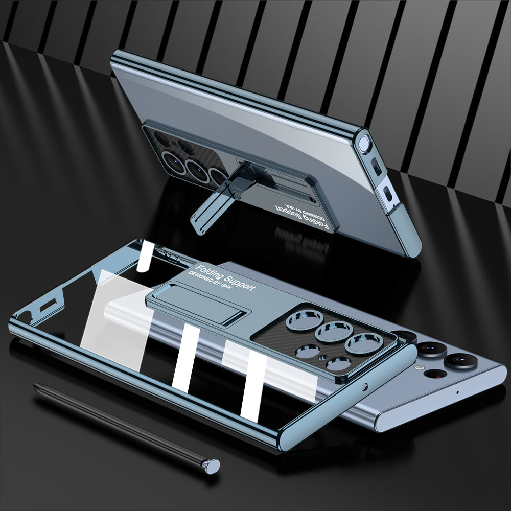 Electroplated Clear Phone Case With Invisible Bracket For Samsung Galaxy S23 S22 Ultra Plus - mycasety2023