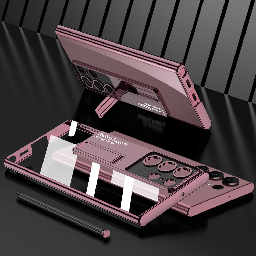 Electroplated Clear Phone Case With Invisible Bracket For Samsung Galaxy S23 S22 Ultra Plus - mycasety2023