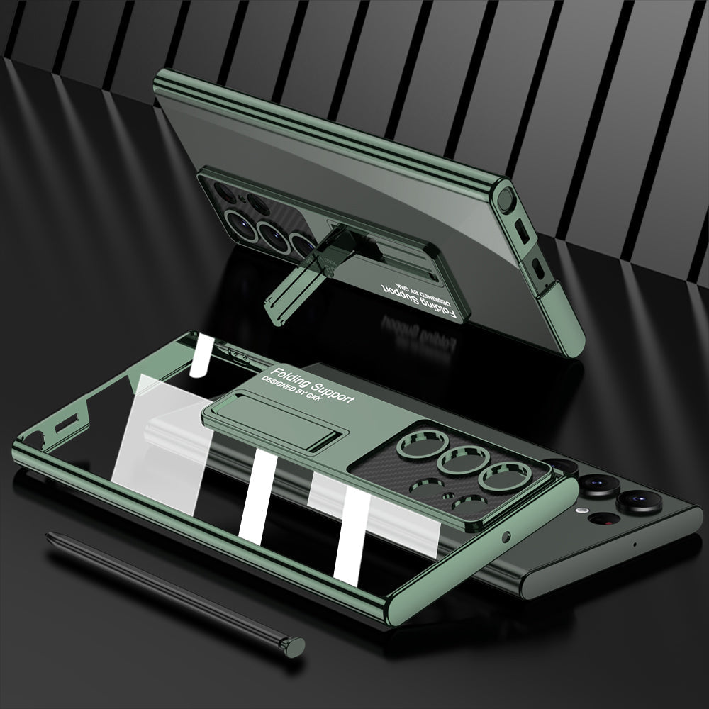 Electroplated Clear Phone Case With Invisible Bracket For Samsung Galaxy S23 S22 Ultra Plus - mycasety2023