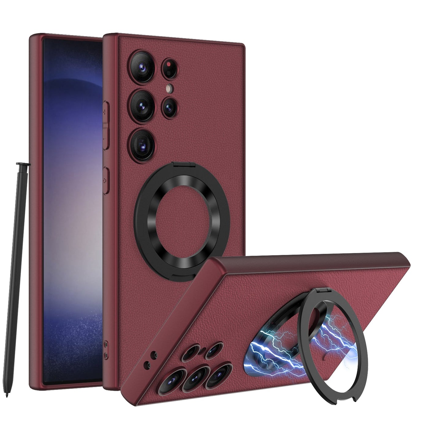 Leather Magnetic Bracket Protective Phone Case For Samsung Galaxy S24 S23 Ultra Plus