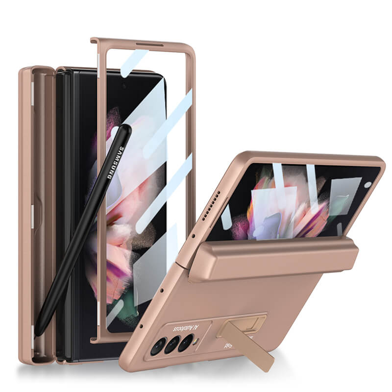 Magnetic Frame Stand All-included Screen Glass Film Case With Hidden S Pen Slot For Samsung Galaxy Z Fold3 Fold4 5G - GiftJupiter