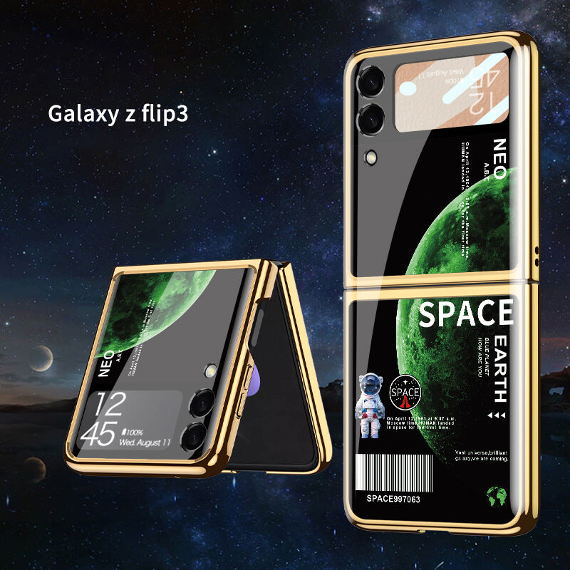 Space Luxury Plating Frame Anti-knock Protection Glass Case For Samsung Galaxy Z Flip3 - GiftJupiter