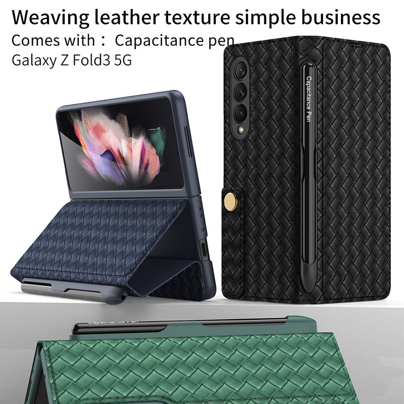 Luxury Braided Leather Cover With Pen Slot For Samsung Galaxy Z Fold 3 5G - GiftJupiter