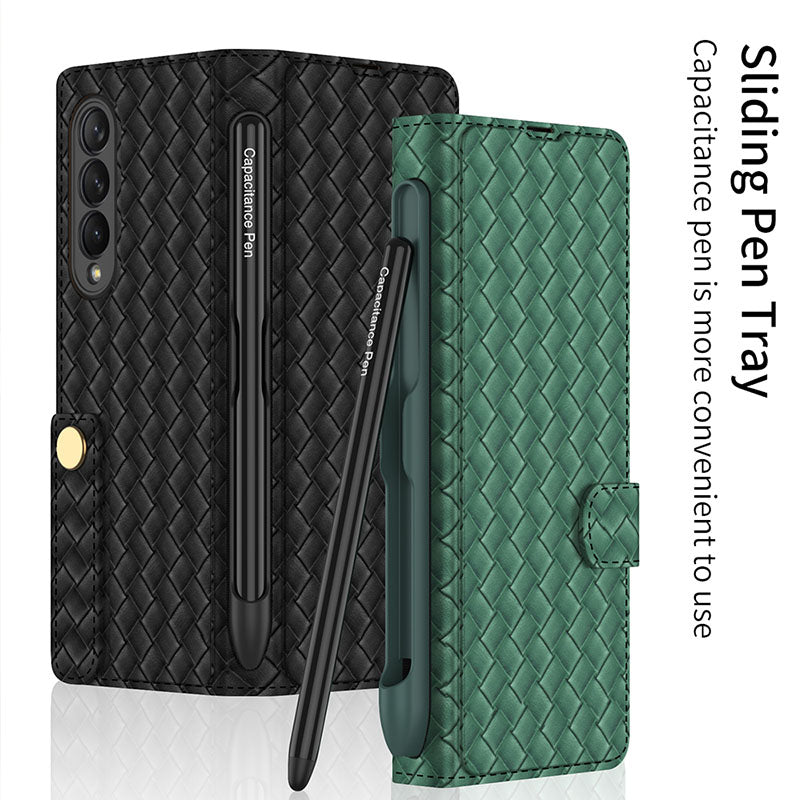 Luxury Braided Leather Cover With Pen Slot For Samsung Galaxy Z Fold 3 5G - GiftJupiter