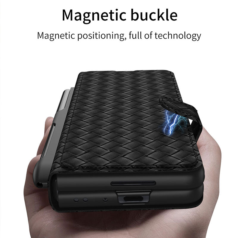 Luxury Braided Leather Cover With Pen Slot For Samsung Galaxy Z Fold 3 5G - GiftJupiter