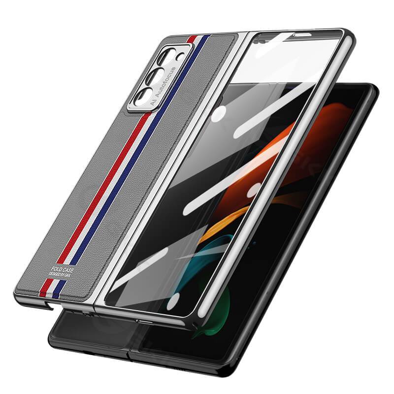 Luxury Leather Carbon Fiber Plating Case For Samsung Galaxy Z Fold4 Fold3 With Tempered Glass Screen - GiftJupiter
