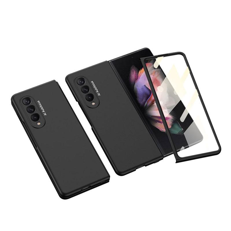 Luxury Leather Carbon Fiber Plating Case For Samsung Galaxy Z Fold4 Fold3 With Tempered Glass Screen - GiftJupiter