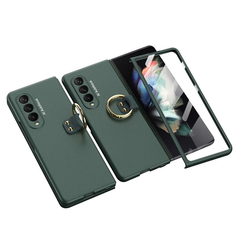 Luxury Leather Carbon Fiber Plating Case For Samsung Galaxy Z Fold4 Fold3 With Tempered Glass Screen - GiftJupiter