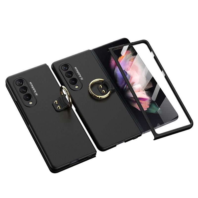 Luxury Leather Carbon Fiber Plating Case For Samsung Galaxy Z Fold4 Fold3 With Tempered Glass Screen - GiftJupiter