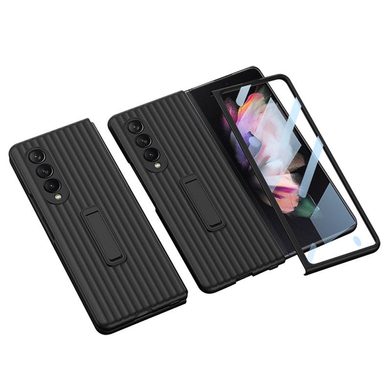 Luxury Leather Carbon Fiber Plating Case For Samsung Galaxy Z Fold4 Fold3 With Tempered Glass Screen - GiftJupiter