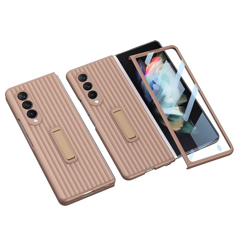 Luxury Leather Carbon Fiber Plating Case For Samsung Galaxy Z Fold4 Fold3 With Tempered Glass Screen - GiftJupiter
