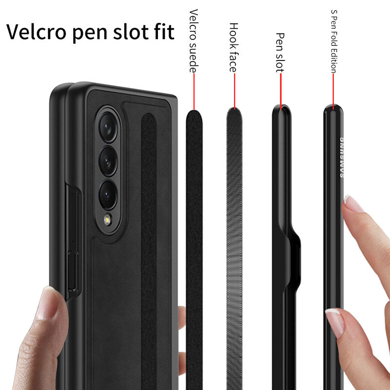 Luxury Leather Cover With Velcro Pen Slot For Samsung Galaxy Z Fold 3 5G - GiftJupiter