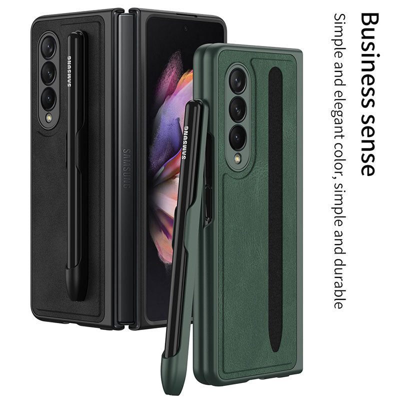 Luxury Leather Cover With Velcro Pen Slot For Samsung Galaxy Z Fold 3 5G - GiftJupiter