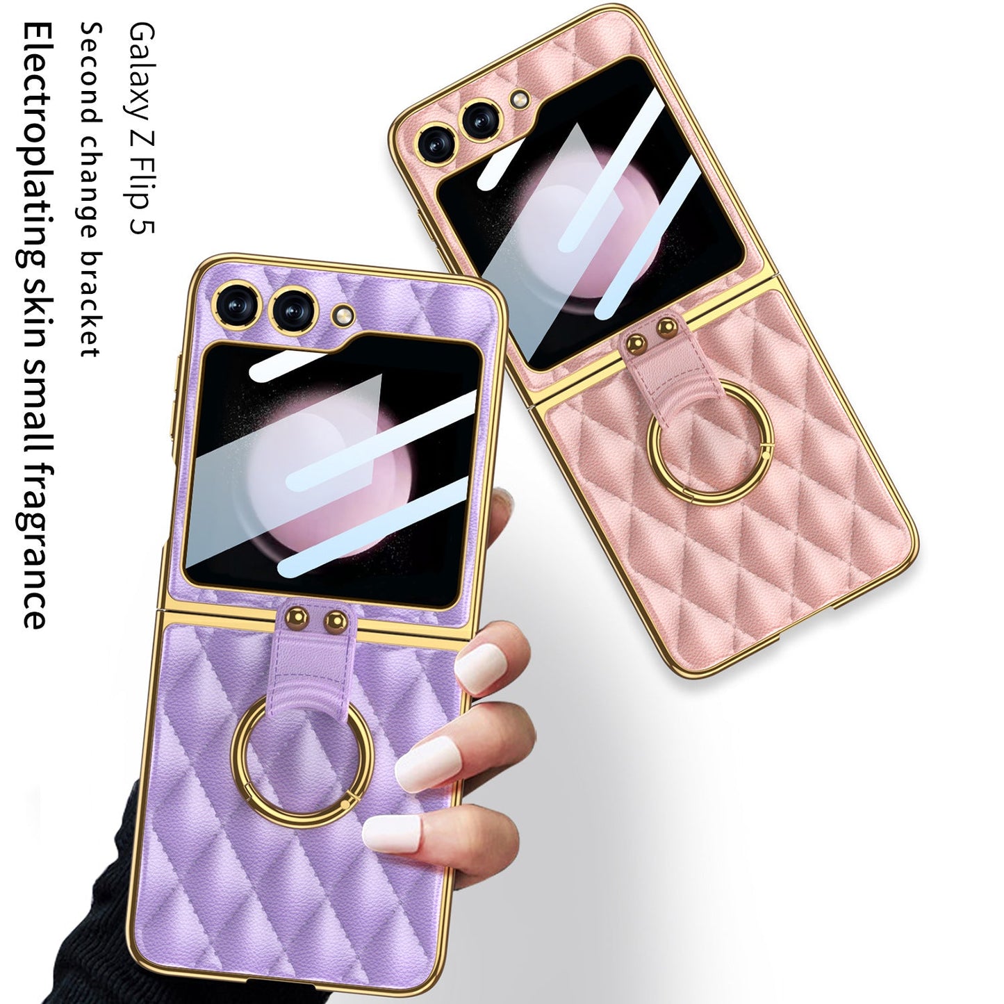 Luxury Leather Electroplating Diamond Protective Cover For Samsung Galaxy Z Flip5 Flip4 Flip3