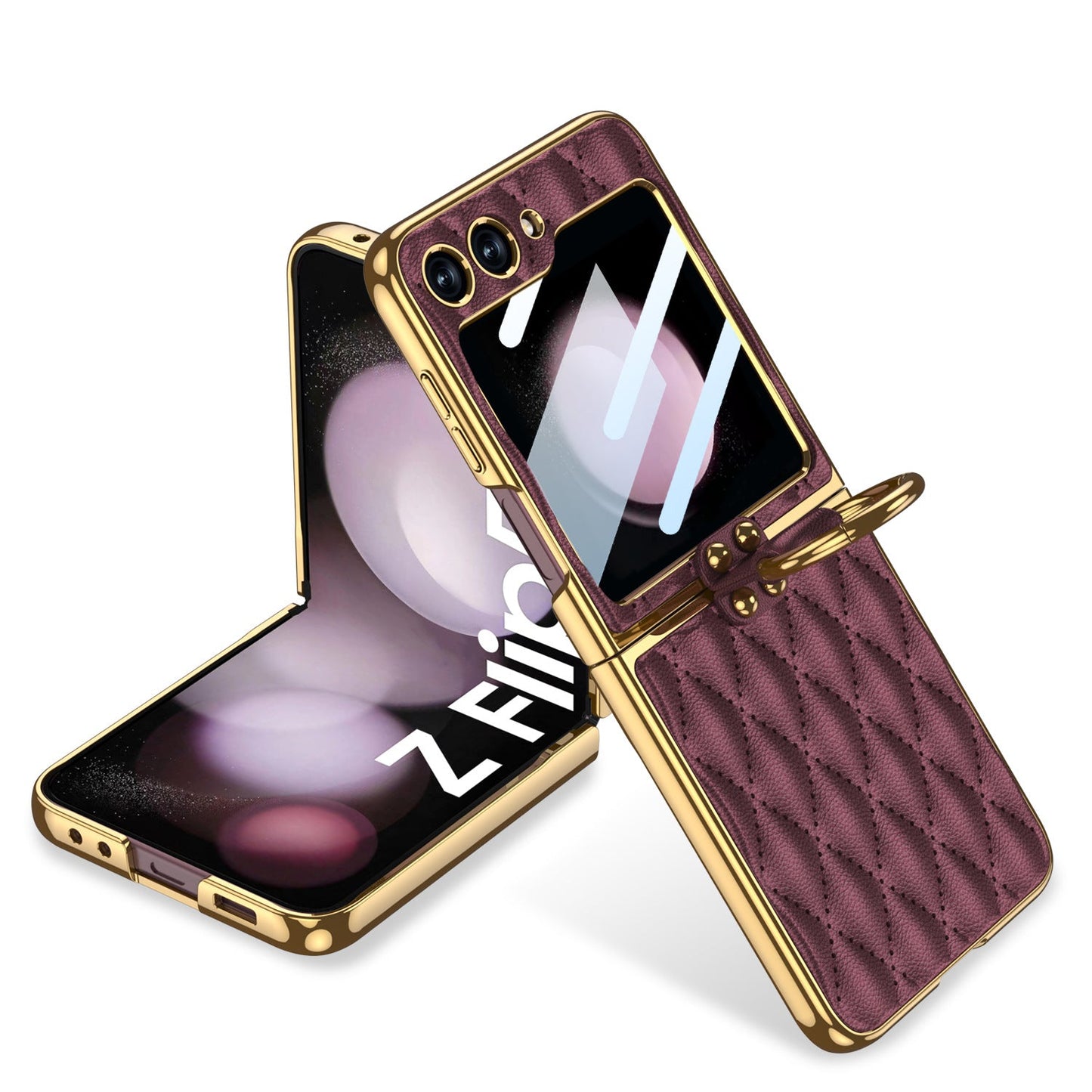 Luxury Leather Electroplating Diamond Protective Cover For Samsung Galaxy Z Flip5 Flip4 Flip3
