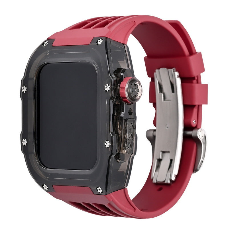 Luxury Metal Case Strap(Fluoro Rubber) For Apple Watch Series 44/45 mm - mycasety2023 Mycasety