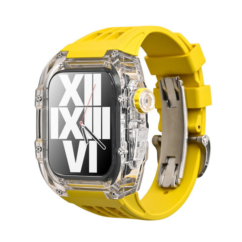 Luxury Metal Case Strap(Fluoro Rubber) For Apple Watch Series 44/45 mm - mycasety2023 Mycasety