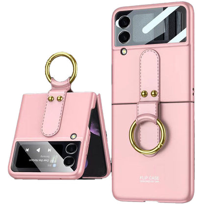 Original Back Screen Glass Matte Hard Cover With Finger-Ring For Samsung Z Flip4 Flip3 5G - GiftJupiter