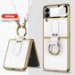 Original Leather Back Screen Tempered Glass Hard Frame Cover For Samsung Z Flip4 Flip3 5G With Lanyard - GiftJupiter