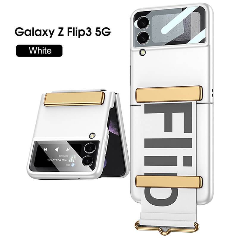 Original Leather Strap Holder Back Screen Glass Hard Cover For Samsung Z Flip4 Flip3 5G - GiftJupiter