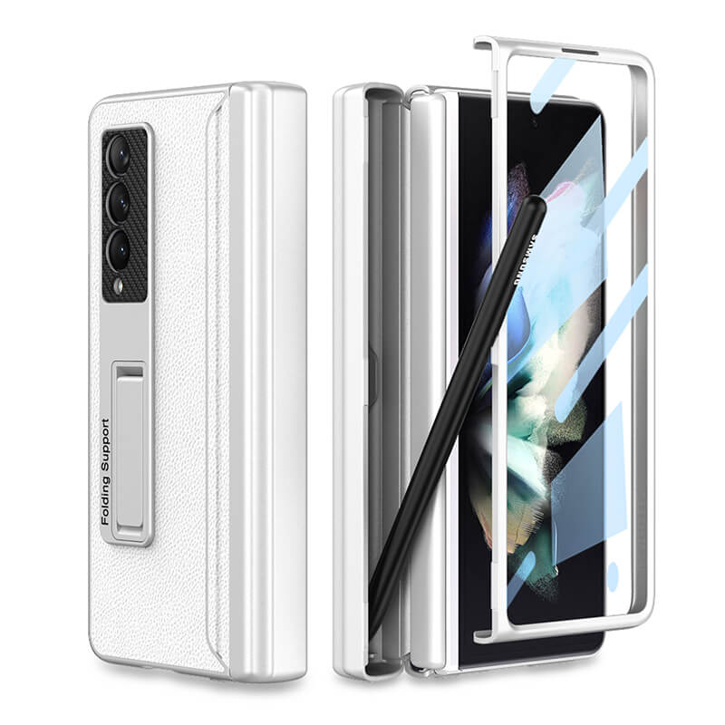 Magnetic Leather Frame Stand All-included Screen Glass Film Case With Hidden S Pen Slot For Samsung Galaxy Z Fold4 Fold3 5G - GiftJupiter