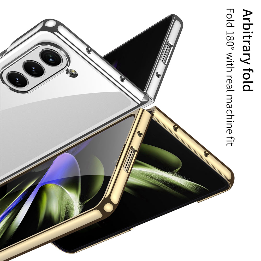 Electroplated Phantom Galaxy Z Fold 5 Case with Front Screen Tempered Glass Protector & Ring - mycasety2023 Mycasety