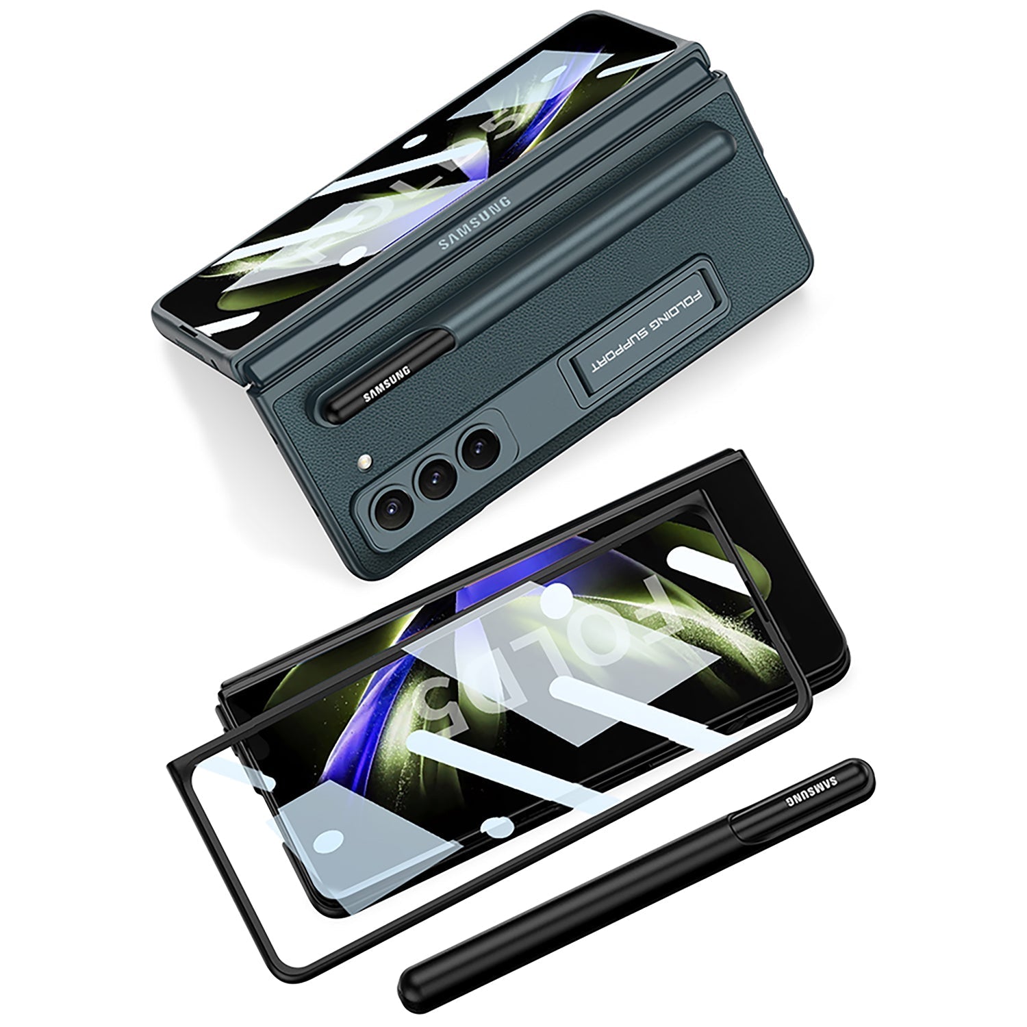 Samsung Galaxy Z Fold 5 Case with Front Screen Tempered Glass Protector & Pen Slot & Stylus - mycasety2023 Mycasety