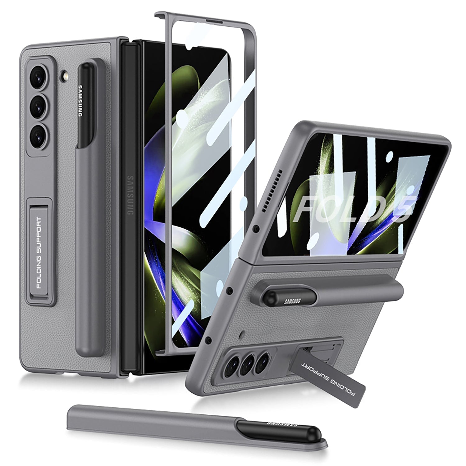 Samsung Galaxy Z Fold5 Full Inclusive Case with Pen Holder and Stand - mycasety2023 Mycasety