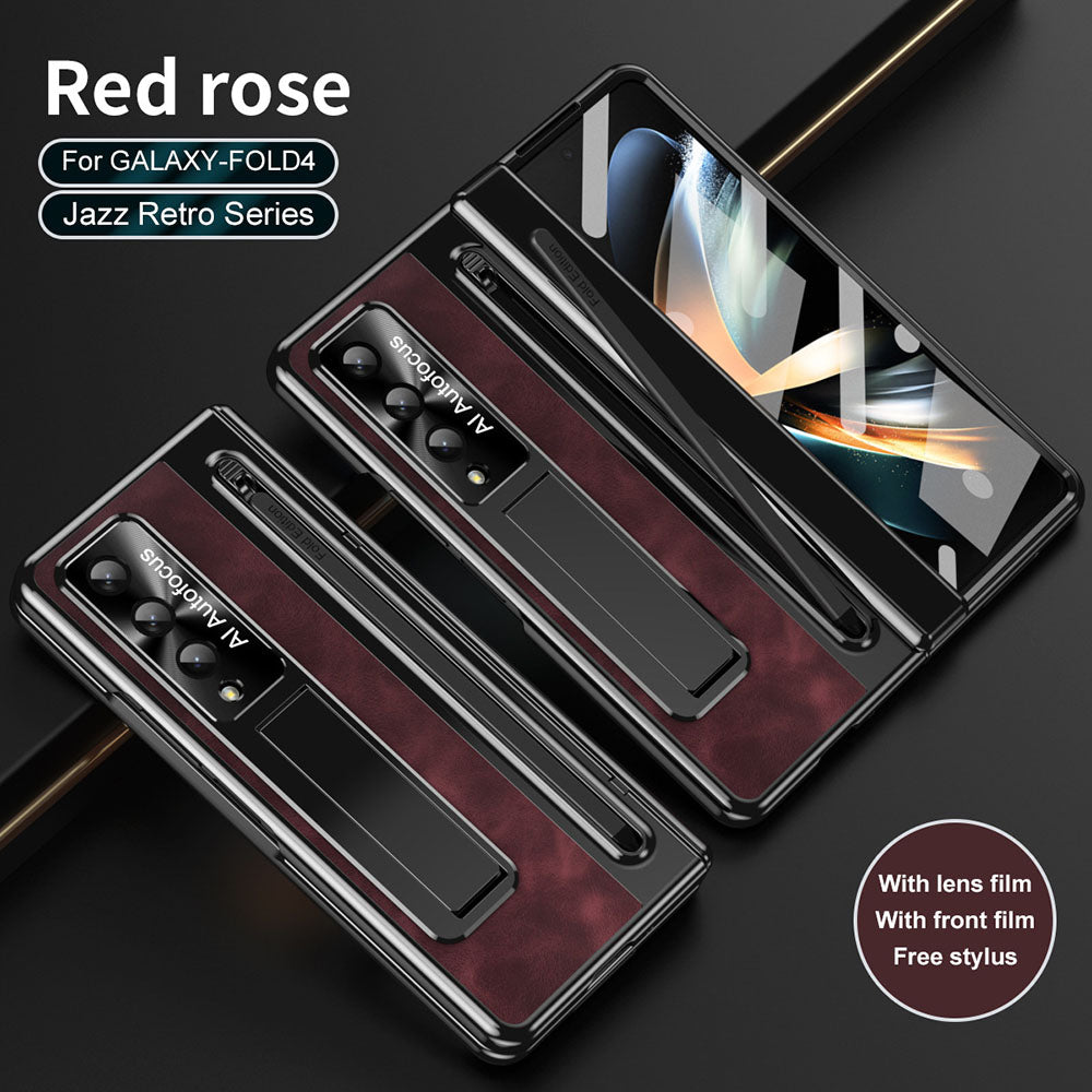 Jazz Retro Series Phone Case For Samsung Galaxy Fold5 Fold4 With Screen Protector and Stylus
